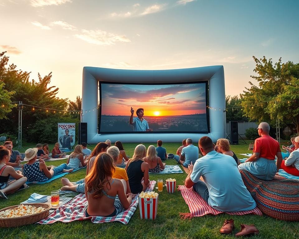 Bioscoopuitje naar een openlucht cinema met zomerfilms